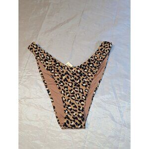 Aerie Swim Womens Cheekier Bikini Bottom High Cut Cheetah Print Brown Black M